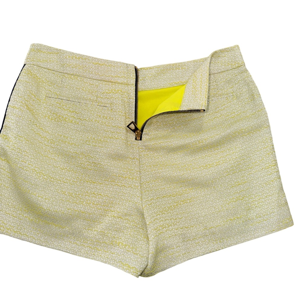 Sail to Sable Women Yellow White Tweed Shorts Size 8 Neon Lining Back Zip